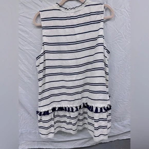 Charter Club Linen Striped Sleeveless Tunic Top with Tassels sz XL - Picture 8 of 9